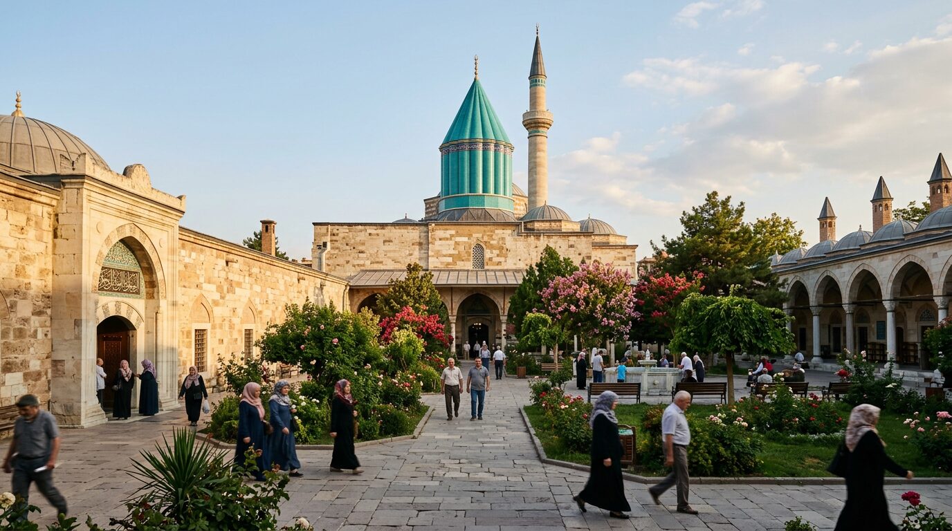 The turquoise fluted dome of the Mevlana Museum in Konya, tomb of Rumi