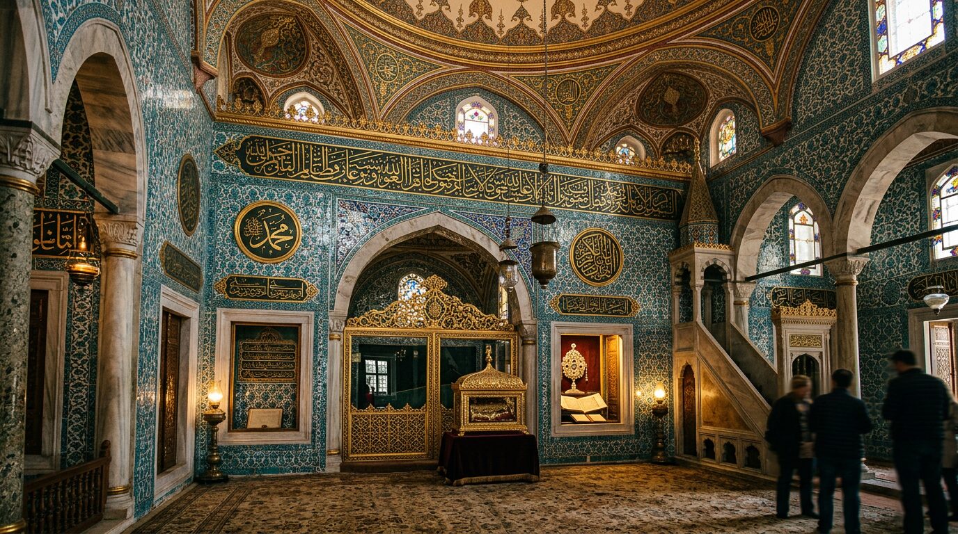 The tiled and gilded Sacred Relics chamber inside Topkapı Palace