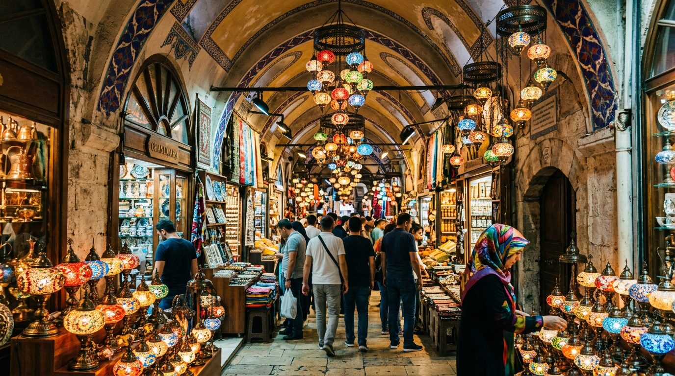 Colourful Turkish lanterns in Istanbul’s Grand Bazaar, a shopping highlight
