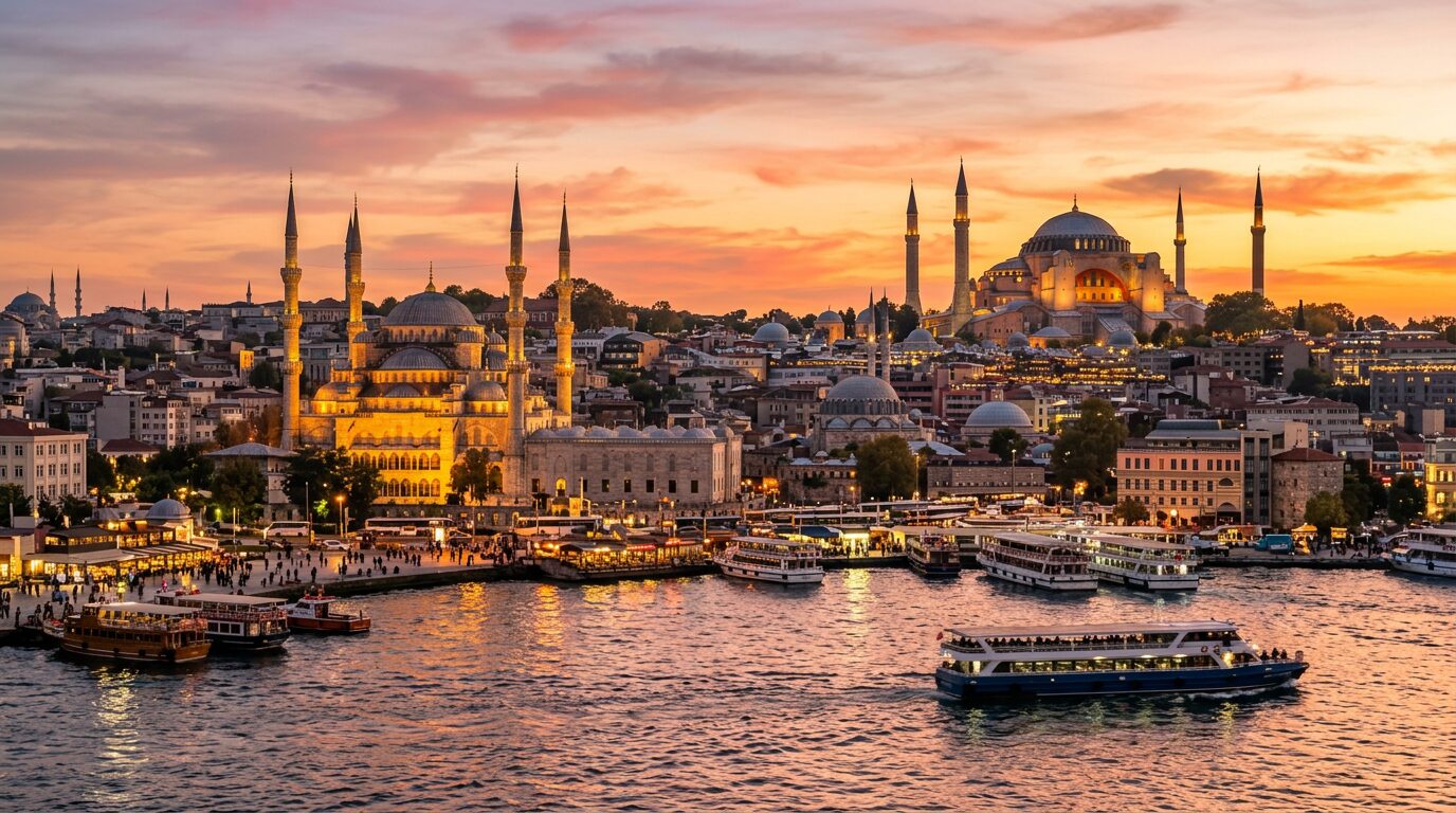 Istanbul skyline with the Blue Mosque and Hagia Sophia, a top destination for Indian travellers